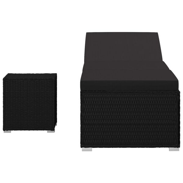 vidaXL Шезлонг з матрацом і чайним столиком Чорний Поліротанг