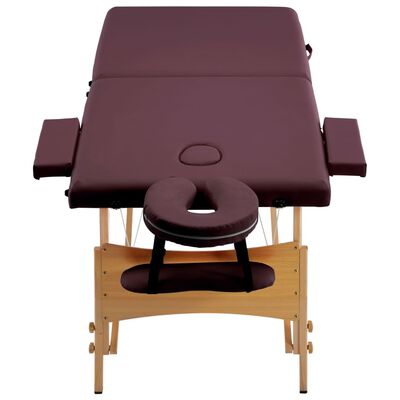 vidaXL Розкладний масажний стіл 2-х зонний Бордовий Дерево