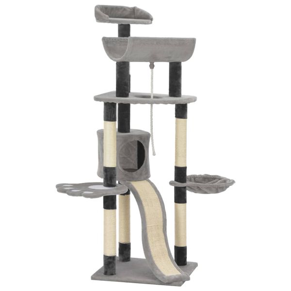 170688 vidaXL Cat Tree with Sisal Scratching Posts Grey 145 cm
