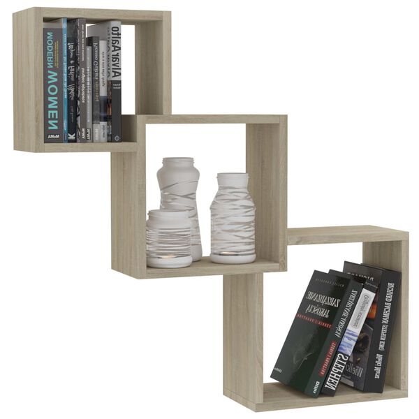 800273 vidaXL Cube Wall Shelves Sonoma Oak 84,5x15x27 cm Chipboard