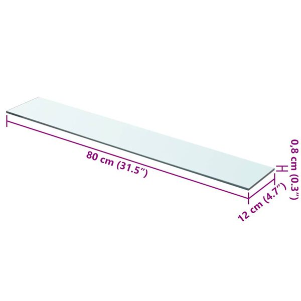 vidaXL Скляна панель для полиці Прозорий 80х12 см