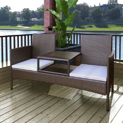 vidaXL 2-Місний садовий диван із чайним столиком Коричневий Поліротанг