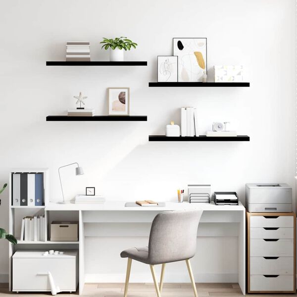 vidaXL Настінні полиці з прихованим кріпленням 4 шт Глянцевий чорний 90x23,5x3,8 см МДФ