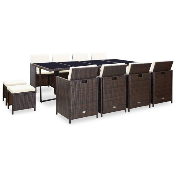 vidaXL Вуличний Обідній Комплект 13 Од. з Подушками Поліротанг