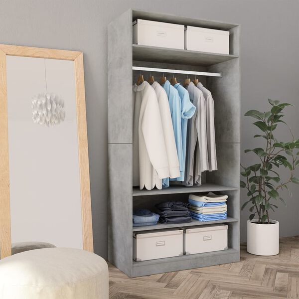 800229 vidaXL Wardrobe Concrete Grey 100x50x200 cm Chipboard