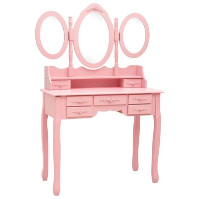 vidaXL Туалетний столик з табуретом і потрійним дзеркалом Рожевий