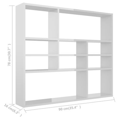 802945 vidaXL Wall Shelf High Gloss White 90x16x78 cm Chipboard