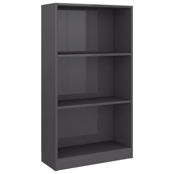800872 vidaXL 3-Tier Book Cabinet High Gloss Grey 60x24x109 cm Engineered Wood