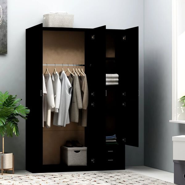 800793 vidaXL 3-Door Wardrobe Black 120x50x180 cm Chipboard