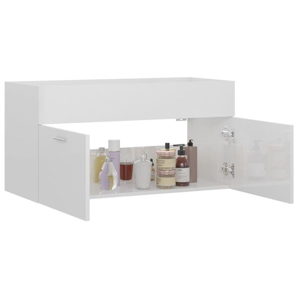 804671 vidaXL Sink Cabinet High Gloss White 90x38,5x46 cm Chipboard
