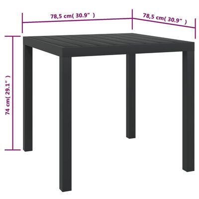 vidaXL Cадовий стіл Чорний 80x80x74 см Алюміній і ДПК