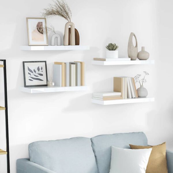 vidaXL Настінні полиці з прихованим кріпленням 4 шт Білий 60x23,5x3,8 см МДФ