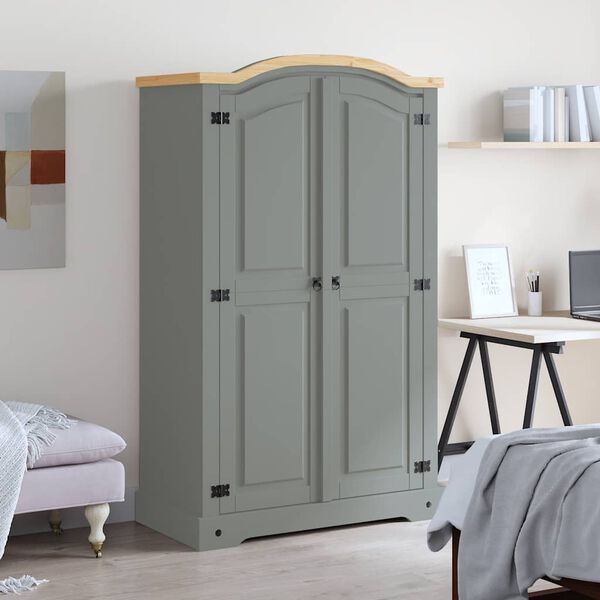 282619 vidaXL Wardrobe Mexican Pine Corona Range 2 Doors Grey