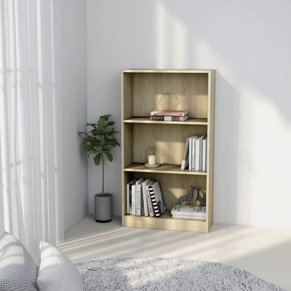 800867 vidaXL 3-Tier Book Cabinet Sonoma Oak 60x24x108 cm Chipboard
