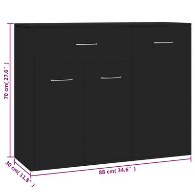 800676 vidaXL Sideboard Black 88x30x70 cm Chipboard