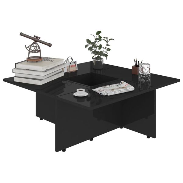 802910 vidaXL Coffee Table High Gloss Black 79,5x79,5x30 cm Chipboard