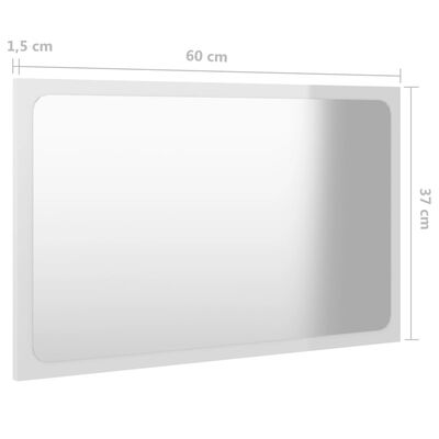 804611 vidaXL Bathroom Mirror High Gloss White 60x1,5x37 cm Chipboard