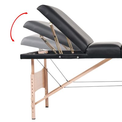vidaXL Розкладний 3-х зонний масажний стіл Чорний Товщина 10 см