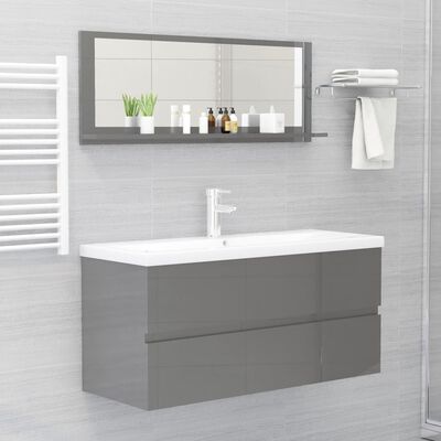 804597 vidaXL Bathroom Mirror High Gloss Grey 100x10,5x37 cm Chipboard