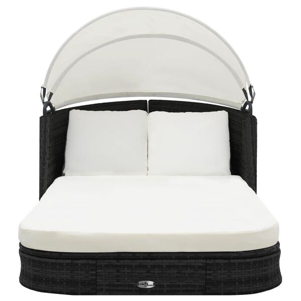 vidaXL Шезлонг з навісом Чорний Поліротанг