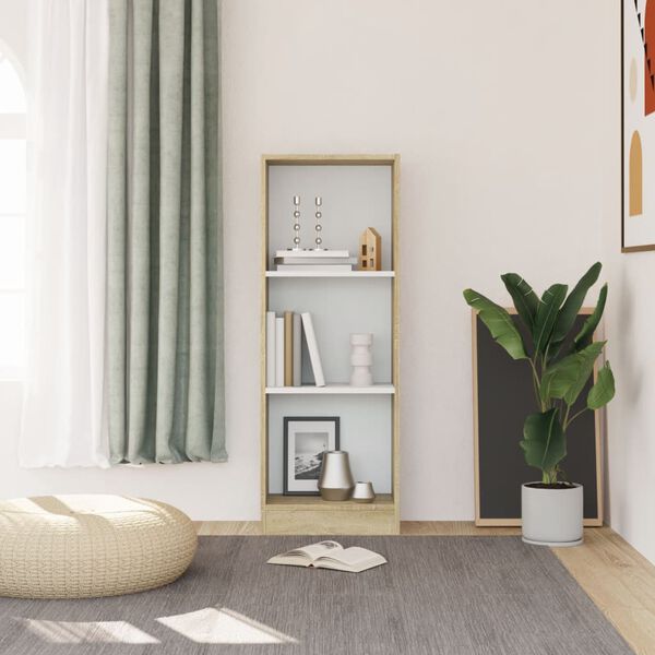 vidaXL 3-Ярусна книжкова шафа Білий/Дуб сонома 40x24x108 см ДСП