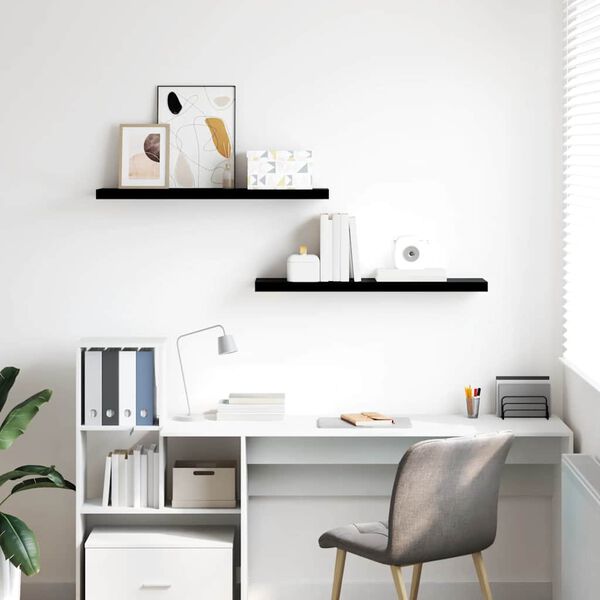 vidaXL Настінні полиці з прихованим кріпленням 2 шт Глянцевий чорний 90x23,5x3,8 см МДФ