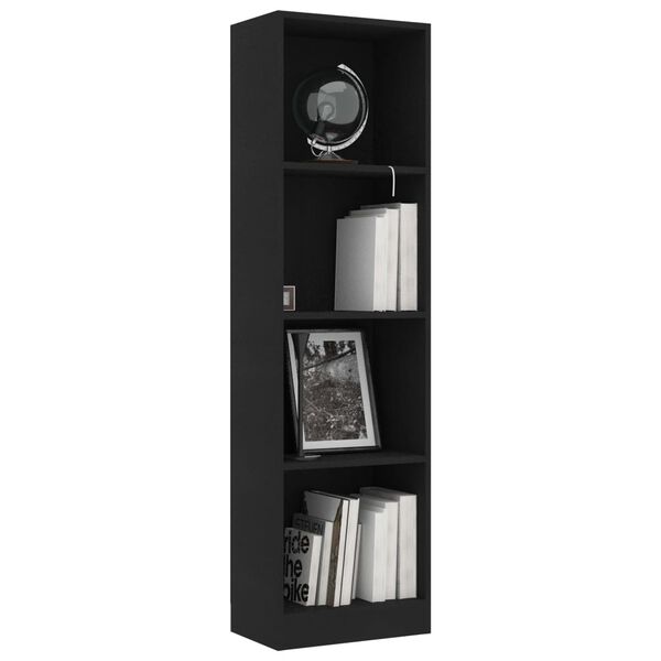 800838 vidaXL 4-Tier Book Cabinet Black 40x24x142 cm Chipboard