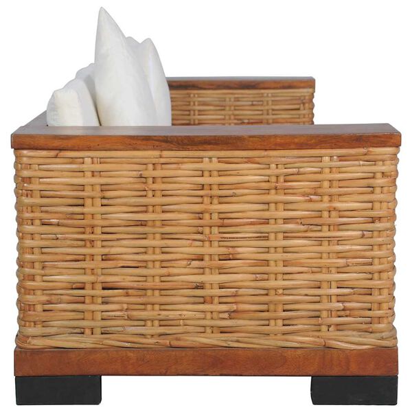 vidaXL Диван 3-місний з подушками Коричневий Натуральний ротанг