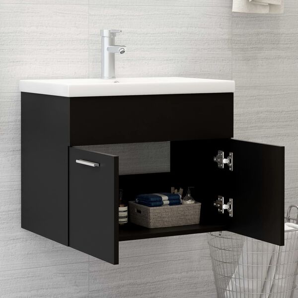 804648 vidaXL Sink Cabinet Black 60x38,5x46 cm Chipboard