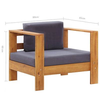 vidaXL Садове крісло-диван з подушкою Темно-сірий Масив акації