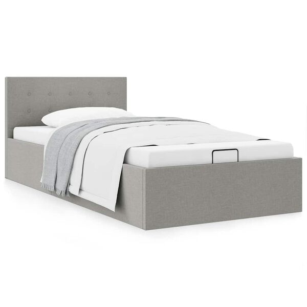 285577 vidaXL Hydraulic Storage Bed Frame Light Grey Fabric 100x200 cm