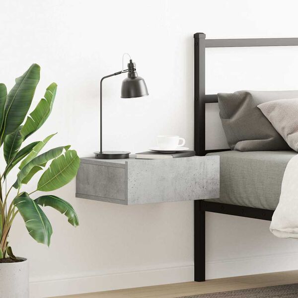 800314 vidaXL Floating Nightstand Concrete Grey 40x30x15 cm Chipboard