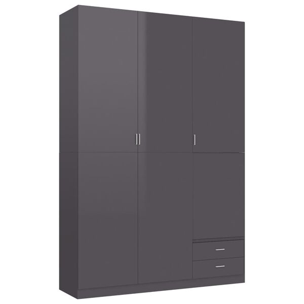 800800 vidaXL 3-Door Wardrobe High Gloss Grey 120x50x180 cm Chipboard