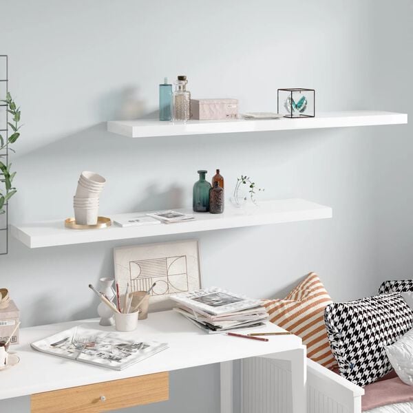 vidaXL Настінні полиці з прихованим кріпленням 2 шт Глянцевий білий 120x23,5x3,8 см МДФ