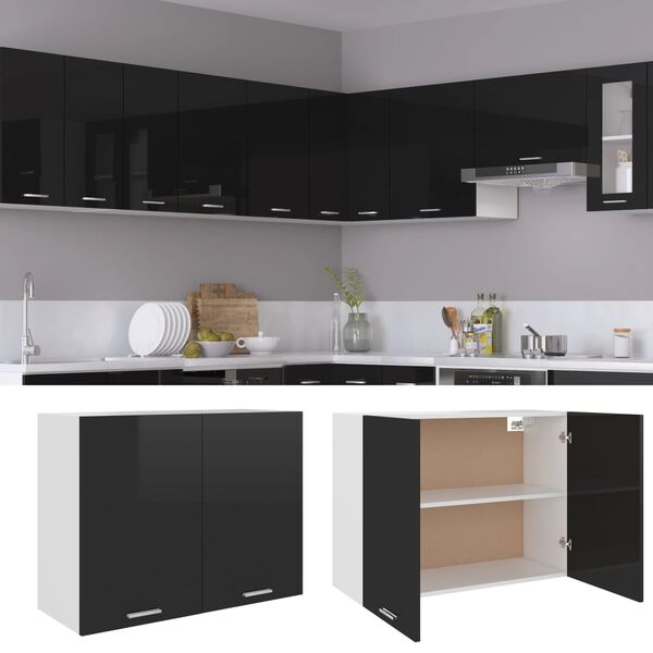 801282 vidaXL Hanging Cabinet High Gloss Black 80x31x60 cm Chipboard