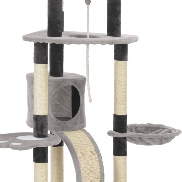 170688 vidaXL Cat Tree with Sisal Scratching Posts Grey 145 cm