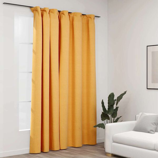 321199 vidaXL Linen-Look Blackout Curtain with Hooks Yellow 290x245 cm