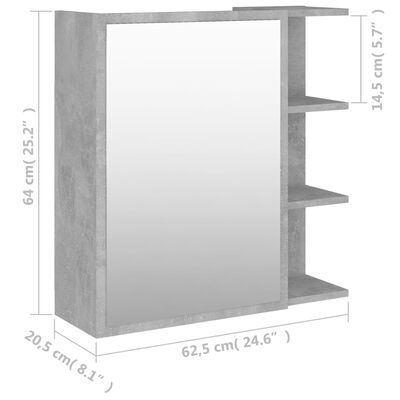 vidaXL Дзеркальна шафа для ванної Сірий бетон 62,5x20,5x64 см ДСП