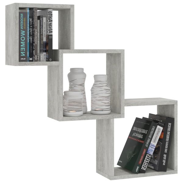 800274 vidaXL Cube Wall Shelves Concrete Grey 84,5x15x27 cm Chipboard