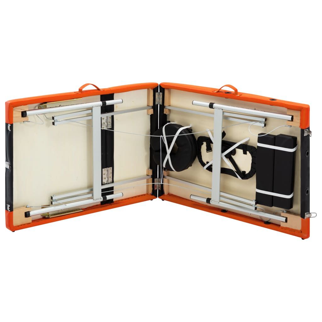 110235 vidaXL 3-Zone Foldable Massage Table Aluminium Black and Orange