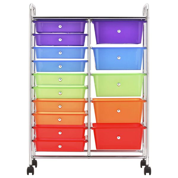 320410 vidaXL XXL 15-Drawer Mobile Storage Trolley Multicolour Plastic