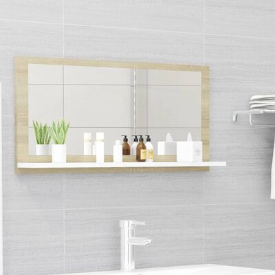 vidaXL Дзеркало для ванної кімнати Білий/Дуб сонома 80x10,5x37 см ДСП