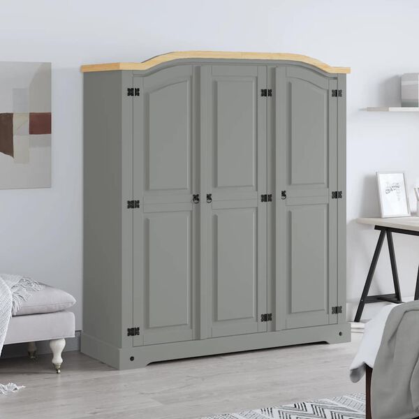 282621 vidaXL Wardrobe Mexican Pine Corona Range 3 Doors Grey