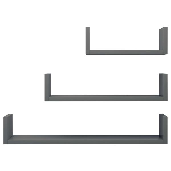 800206 vidaXL Wall Display Shelf 3 pcs High Gloss Grey Chipboard