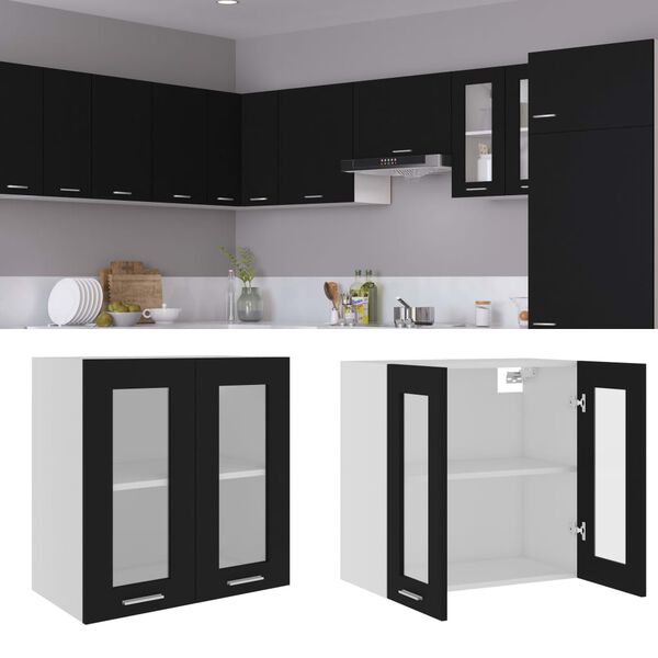 802522 vidaXL Hanging Glass Cabinet Black 60x31x60 cm Chipboard