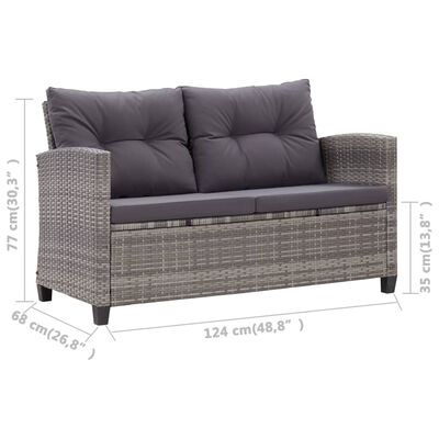 vidaXL Садовий диван 2-місний з подушками Сірий 124 см Поліротанг