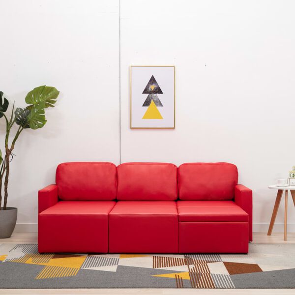 vidaXL 3-місний модульний диван-ліжко Червоний Штучна шкіра