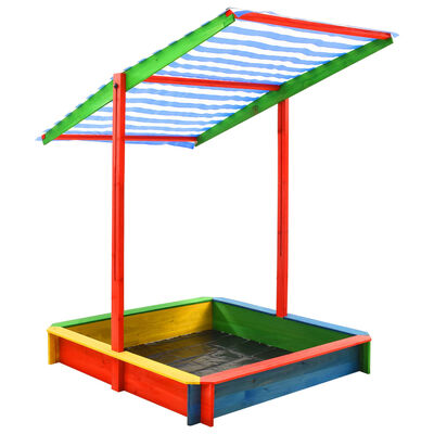 313887 vidaXL Sandbox with Adjustable Roof Fir Wood Multicolour UV50
