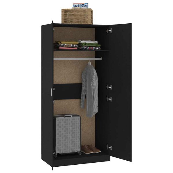 800631 vidaXL Wardrobe Black 90x52x200 cm Chipboard