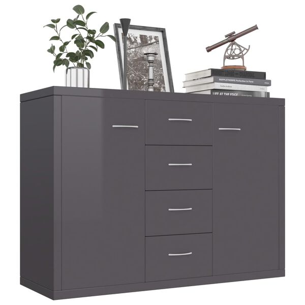 800692 vidaXL Sideboard High Gloss Grey 88x30x65 cm Chipboard